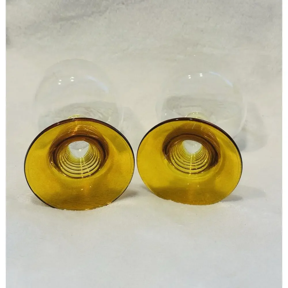 VTG Roemer Wine Glasses Goblets Amber Beehive Stem Made in Germany Set of 2